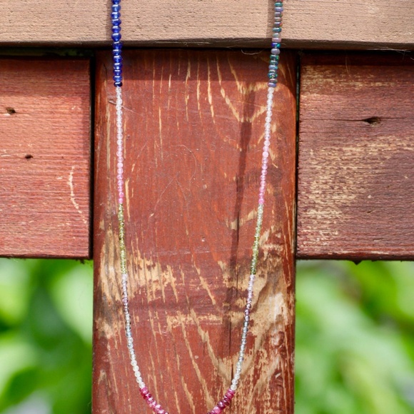 14K Gold Rubellite, Sapphire, Black Opal Wrap Bracelet Convertible Necklace - Picture 7 of 7